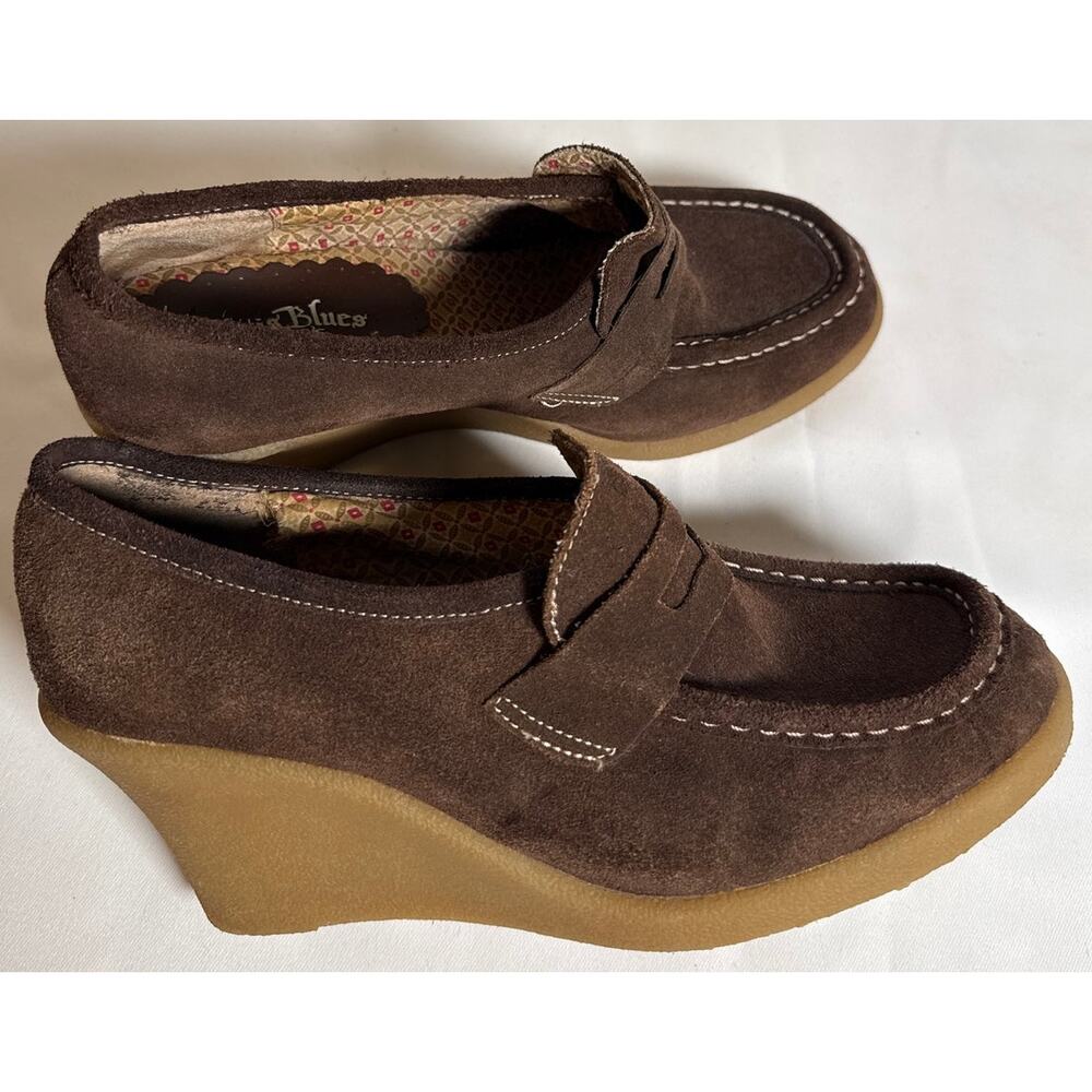 Paris Blues Y2K Brown Suede Platform Wedge Loafers Women’s 8.5 Boho Retro